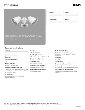 RAB Lighting STL110HBW Outdoor Sensor Light Spec Sheet | Manualzz RAB Lighting STL110HBW Outdoor Sensor Light Spec Sheet | Manualzz