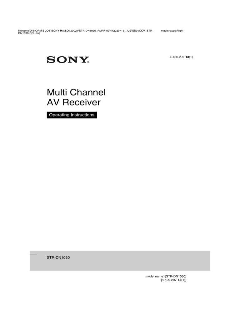 Sony STR-DN1030 User manual Sony STR-DN1030 User manual