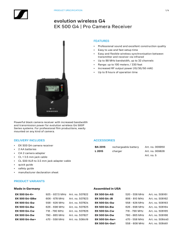 Sennheiser EK 500 G4 Specification Sennheiser EK 500 G4 Specification