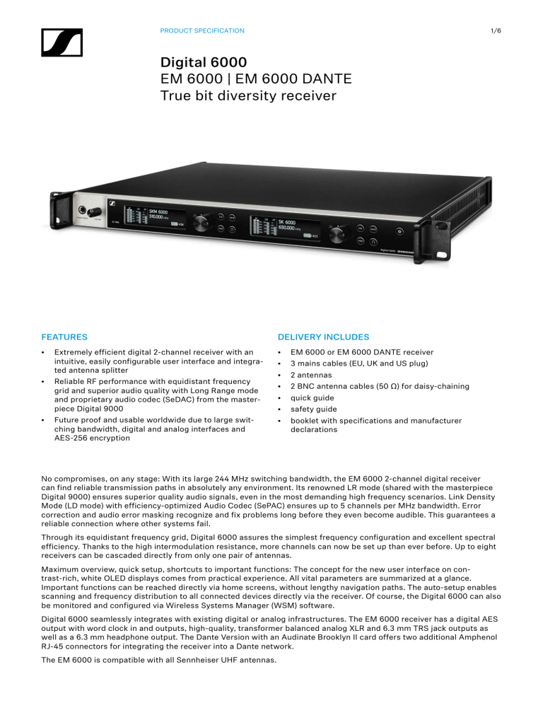 Sennheiser EM 6000 Specification Sennheiser EM 6000 Specification