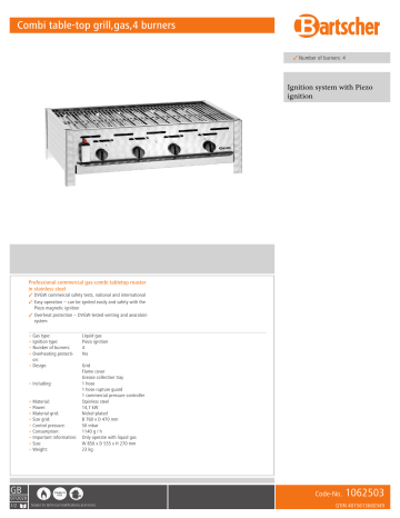 Bartscher 1062503 Combi table-top grill,gas,4 burners Data sheet | Manualzz Bartscher 1062503 Combi table-top grill,gas,4 burners Data sheet | Manualzz