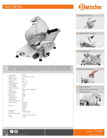 Bartscher 174301 Slicer 300 Plus Data sheet | Manualzz Bartscher 174301 Slicer 300 Plus Data sheet | Manualzz