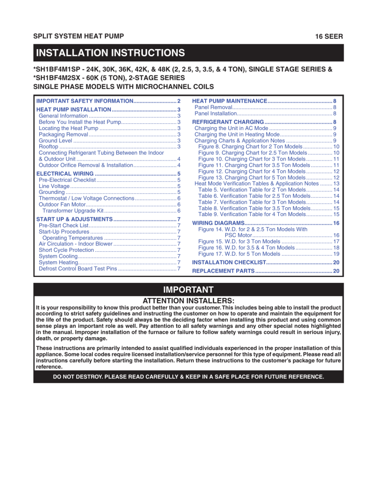 Frigidaire FSH1BF, ESH1BF, VSH1BF Installation guide Frigidaire FSH1BF, ESH1BF, VSH1BF Installation guide
