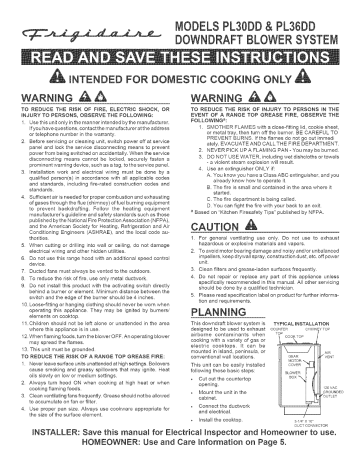 Frigidaire PL36DD50EC Installation guide Frigidaire PL36DD50EC Installation guide