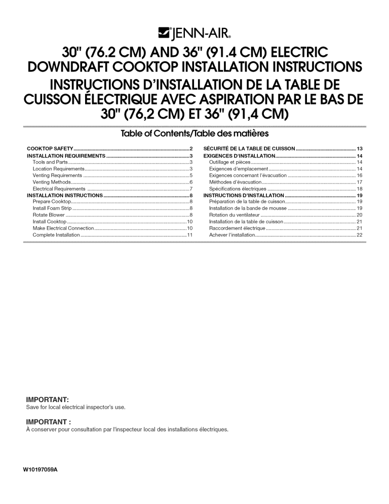 Jenn-Air JED4430WB00, JED4430WR00, JED4536WS00, JED4430WS00, JED4536WR00 Installation guide Jenn-Air JED4430WB00, JED4430WR00, JED4536WS00, JED4430WS00, JED4536WR00 Installation guide