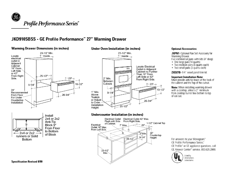GE JTD910BB3BB, JTD910SB3SS, JTD910CB3CC, JKD910CB3CC, JTD910WB3WW, JKD910SB3SS, JKD910BB3BB, JKD910WB3WW Installation guide GE JTD910BB3BB, JTD910SB3SS, JTD910CB3CC, JKD910CB3CC, JTD910WB3WW, JKD910SB3SS, JKD910BB3BB, JKD910WB3WW Installation guide