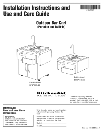 KitchenAid KFBP102LSS0 Bar Cart installation Guide | Manualzz KitchenAid KFBP102LSS0 Bar Cart installation Guide | Manualzz