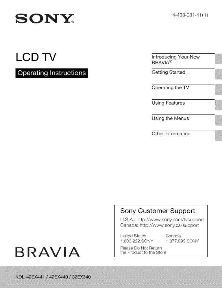 Sony KDL-42EX441, KDL-32EX340, KDL-42EX440 Owner's manual Sony KDL-42EX441, KDL-32EX340, KDL-42EX440 Owner's manual
