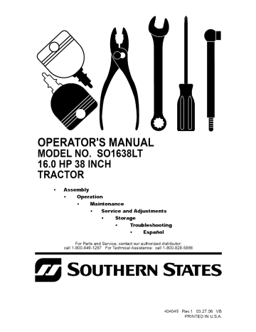 Southern States SO1638LT, 96012005400 Owner's manual Southern States SO1638LT, 96012005400 Owner's manual