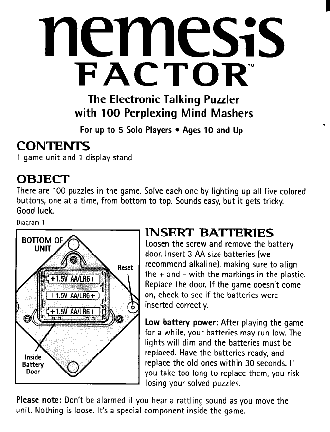 Hasbro Nemesis Factor Operating instructions Hasbro Nemesis Factor Operating instructions
