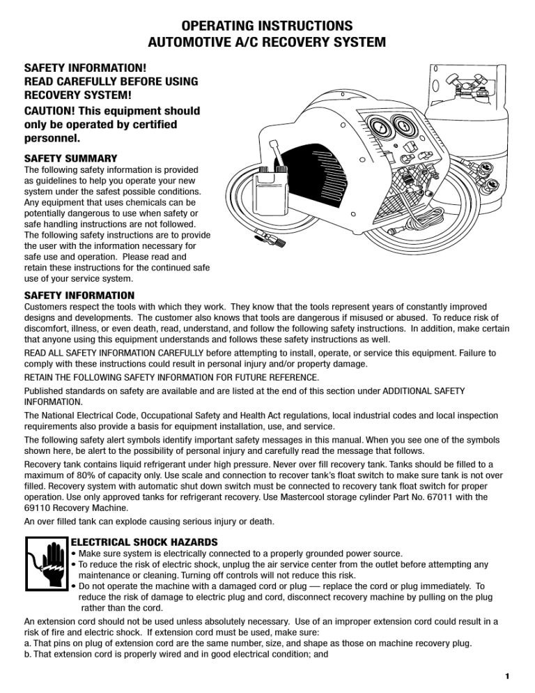 MasterCool 69110 Operating instructions MasterCool 69110 Operating instructions