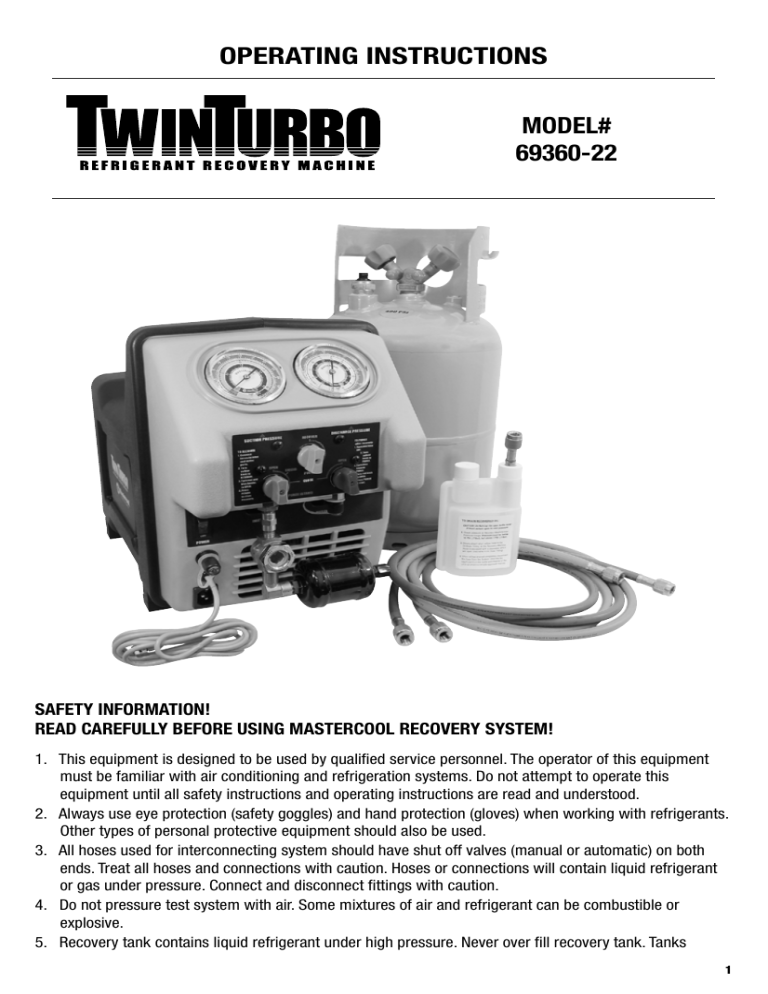 MasterCool 69360-22 Operating instructions MasterCool 69360-22 Operating instructions