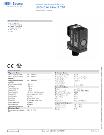 Baumer U Da Ua B F Ultrasonic Distance Measuring Sensor