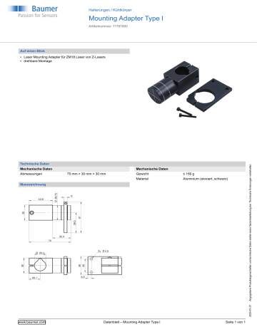 Baumer Mounting Adapter Type I Datasheet Baumer Mounting Adapter Type I Datasheet