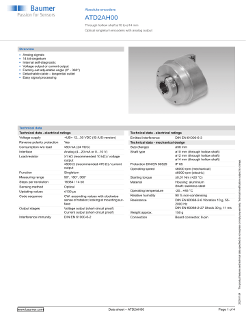 Baumer Atd Ah Absolute Encoder Data Sheet Manualzz