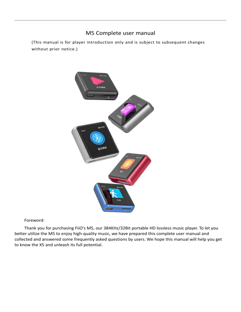 FiiO M5 User manual FiiO M5 User manual