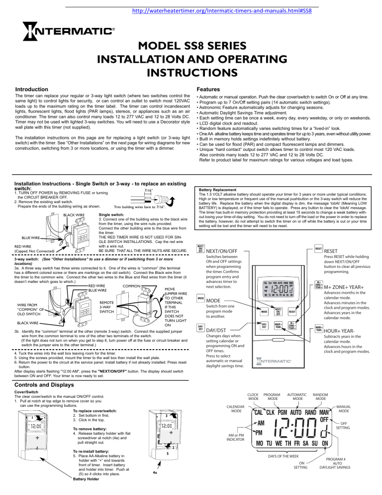 Intermatic SS8 Series User manual Intermatic SS8 Series User manual