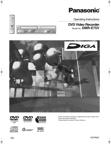 Panasonic Diga DMR-E75V Operating Instructions Manual | Manualzz Panasonic Diga DMR-E75V Operating Instructions Manual | Manualzz