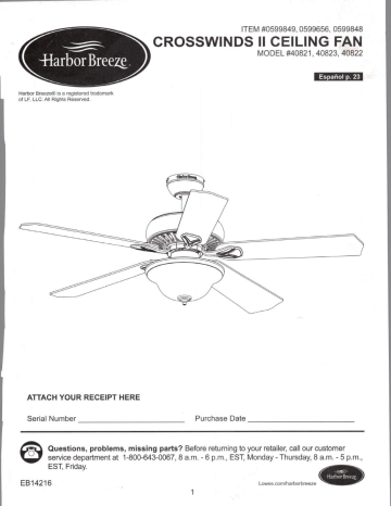 Harbor Breeze Crosswinds Ii Manual Installation Operating