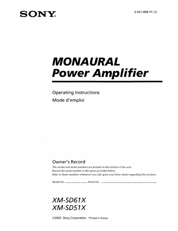 Sony XM-SD51X, XM-SD61X User manual Sony XM-SD51X, XM-SD61X User manual