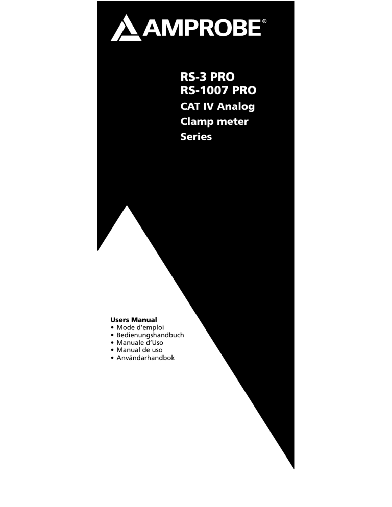 Amprobe RS-3 PRO CAT IV Analog, RS-1007 PRO CAT IV Analog User manual Amprobe RS-3 PRO CAT IV Analog, RS-1007 PRO CAT IV Analog User manual