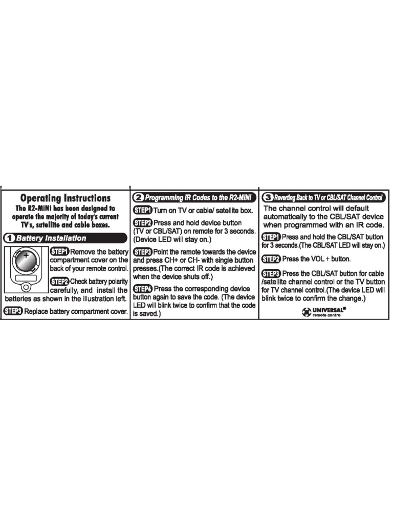 Universal Remote Control R2-Mini Operating instructions Universal Remote Control R2-Mini Operating instructions