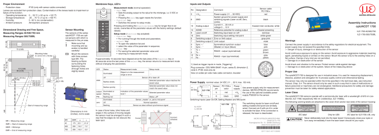 MICRO-EPSILON optoNCDT 1700, 1700BL User manual MICRO-EPSILON optoNCDT 1700, 1700BL User manual