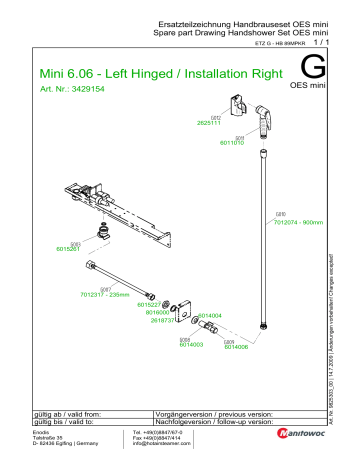 Convotherm mini Handshower set ETL HB Mini 6.06 Left Hinged 3429154 User manual Convotherm mini Handshower set ETL HB Mini 6.06 Left Hinged 3429154 User manual