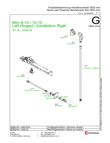 Convotherm mini Handshower set ETL HB Mini 6.10 10.10 Left Hinged 3429156 User manual Convotherm mini Handshower set ETL HB Mini 6.10 10.10 Left Hinged 3429156 User manual