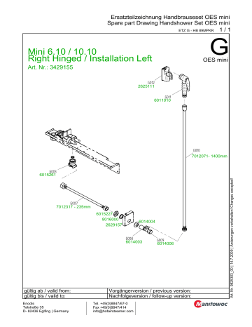 Convotherm mini Handshower set ETL HB Mini 6.10 10.10 Right Hinged 3429155 User manual Convotherm mini Handshower set ETL HB Mini 6.10 10.10 Right Hinged 3429155 User manual