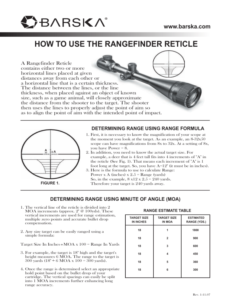 Barska Riflescope Rangefinder Reticle Owner's manual Barska Riflescope Rangefinder Reticle Owner's manual