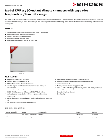 Binder Kmf Constant Climate Chamber Data Sheet Manualzz