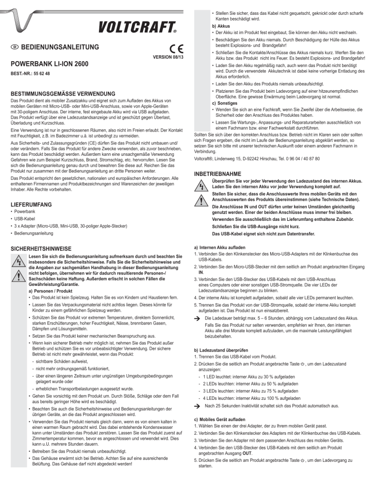 VOLTCRAFT 55 62 48 User manual VOLTCRAFT 55 62 48 User manual