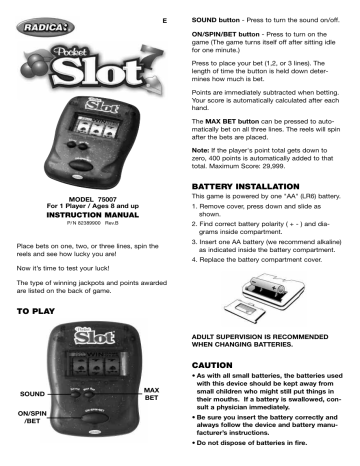Radica Games Pocket Slot 7 Instruction Manual | Manualzz