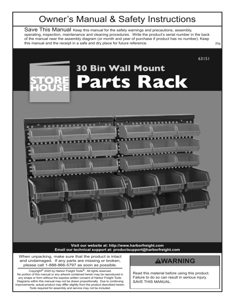 Storehouse Item 63151-UPC 193175344304, 63151 Owner's manual Storehouse Item 63151-UPC 193175344304, 63151 Owner's manual