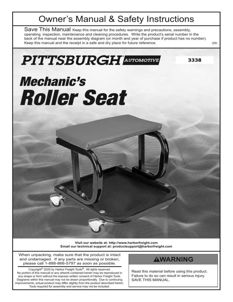 Pittsburgh Automotive 3338 Owner's manual Pittsburgh Automotive 3338 Owner's manual
