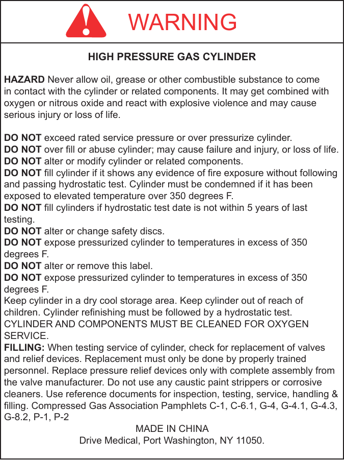 Drive Medical CYL E-P, Oxygen Cylinder, CYL E-T, CYL D-T, CYL M 60, CYL MM, CYL D-P, CYL M 90 Owner's manual Drive Medical CYL E-P, Oxygen Cylinder, CYL E-T, CYL D-T, CYL M 60, CYL MM, CYL D-P, CYL M 90 Owner's manual