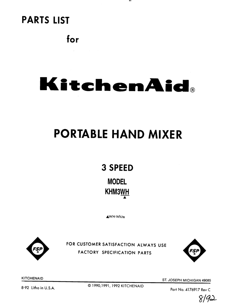 KitchenAid KHM3WH, KHM3WH5 User manual KitchenAid KHM3WH, KHM3WH5 User manual