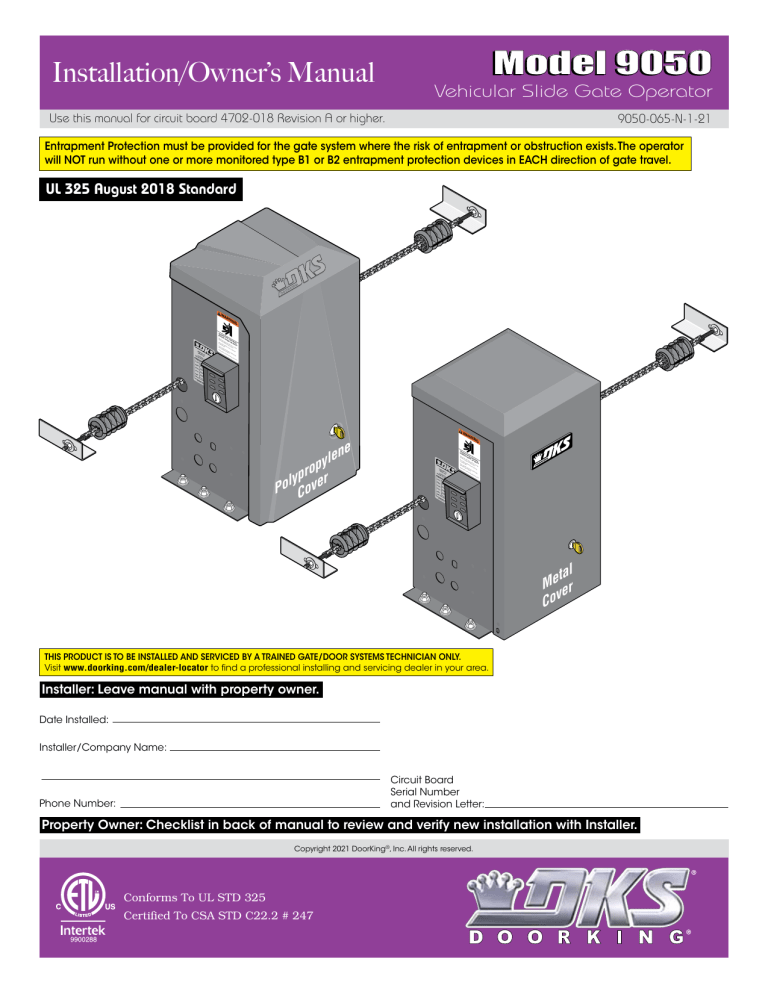 DKS 9050 Aug 2018 - later User manual DKS 9050 Aug 2018 - later User manual