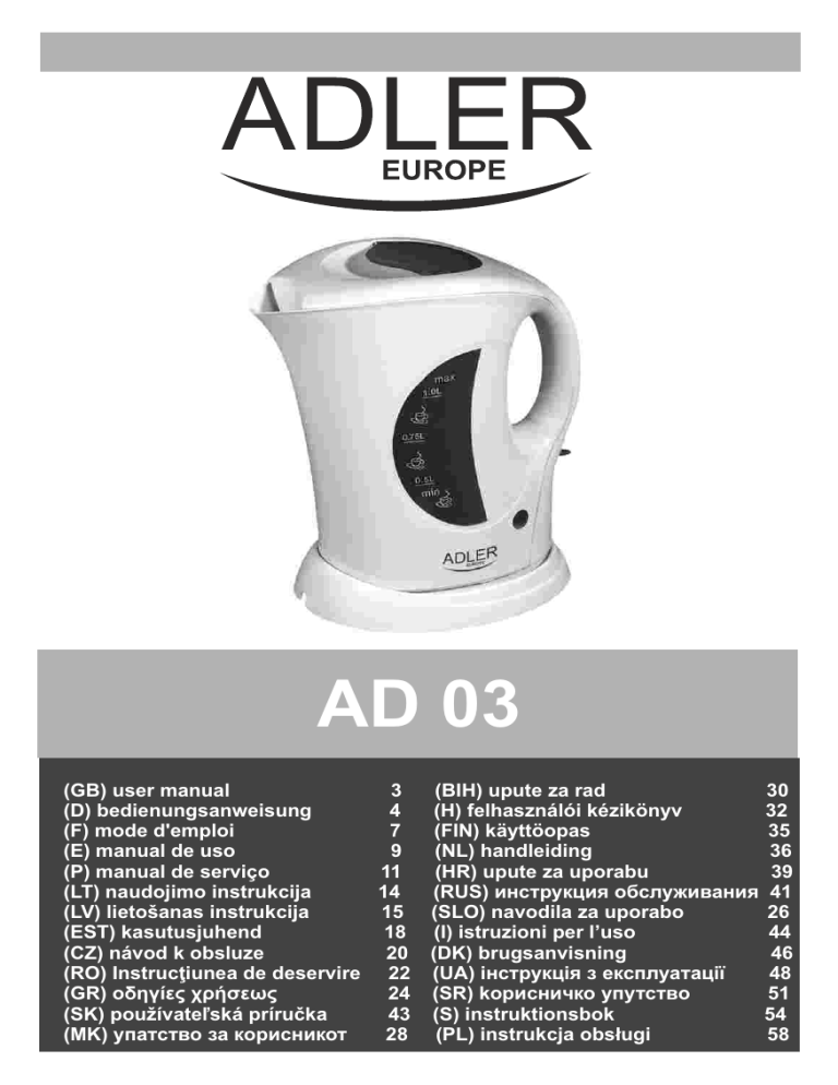 Adler Ad 03 Operating instructions Adler Ad 03 Operating instructions