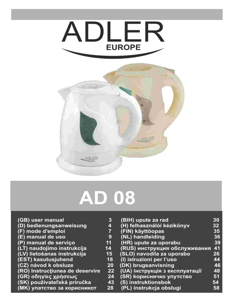 Adler AD 08 Operating instructions Adler AD 08 Operating instructions