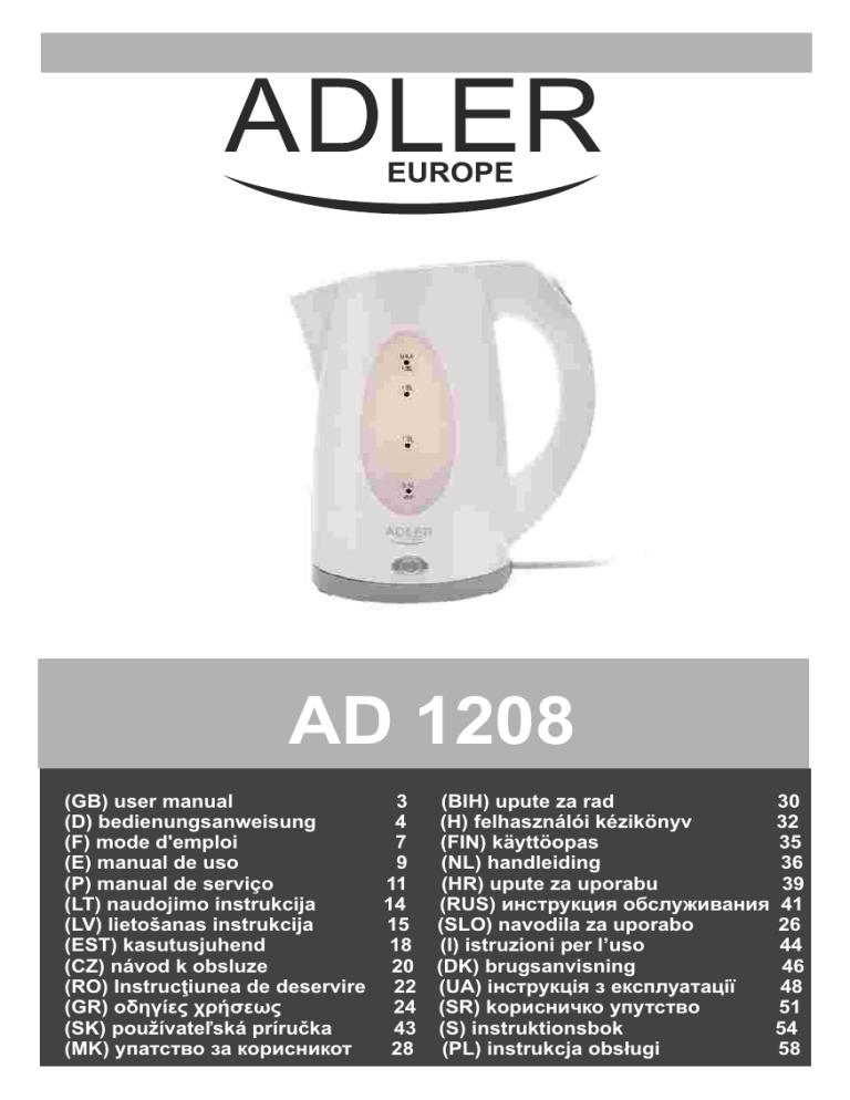 Adler AD 1208 Operating instructions Adler AD 1208 Operating instructions