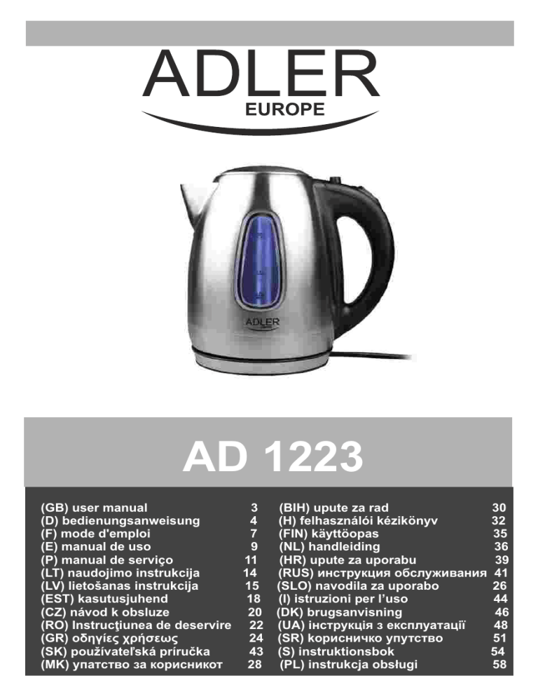 Adler AD 1223 Operating instructions Adler AD 1223 Operating instructions