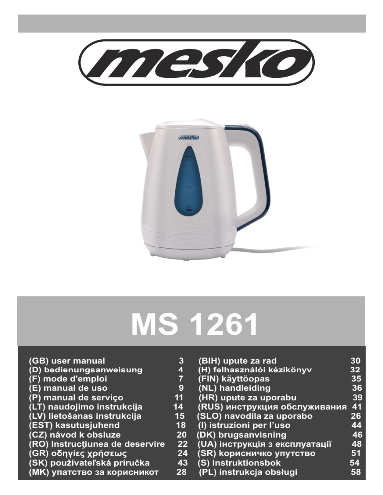 Mesko MS 1261 Operating instructions Mesko MS 1261 Operating instructions
