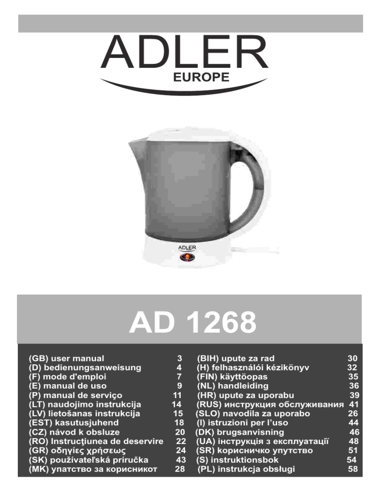Adler AD 1268 Operating instructions Adler AD 1268 Operating instructions