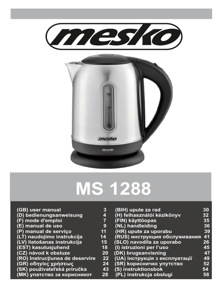 Mesko MS 1288 Operating instructions Mesko MS 1288 Operating instructions