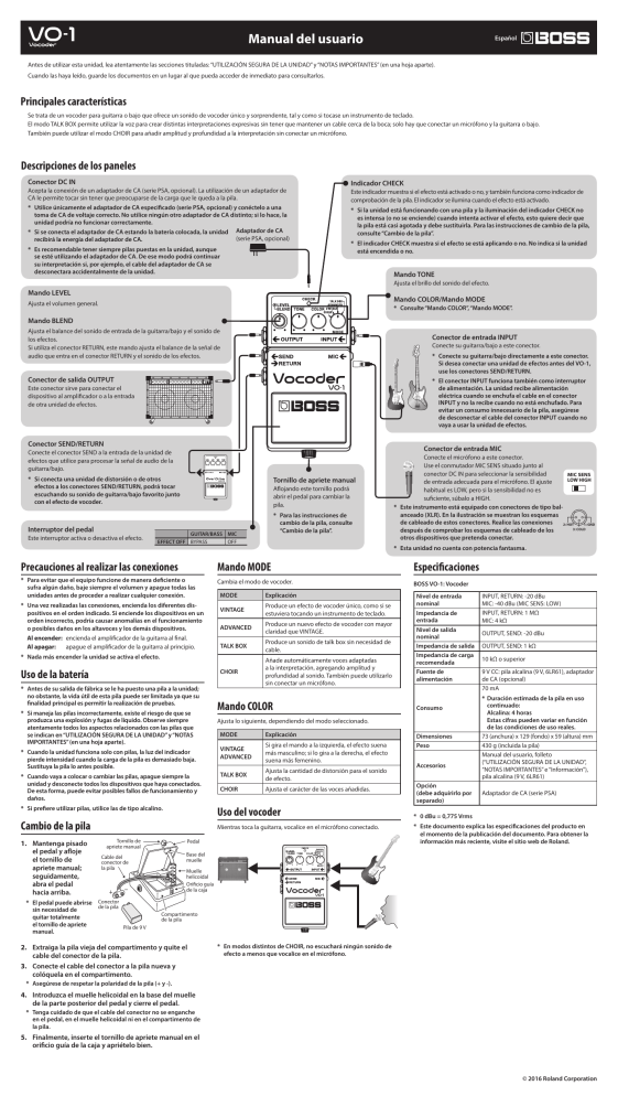 Boss VO-1 Owner's manual Boss VO-1 Owner's manual