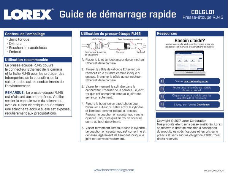 Lorex CBLGLD1W, CBLGLD1-8PK, CBLGLD1-4PK Quick start guide Lorex CBLGLD1W, CBLGLD1-8PK, CBLGLD1-4PK Quick start guide