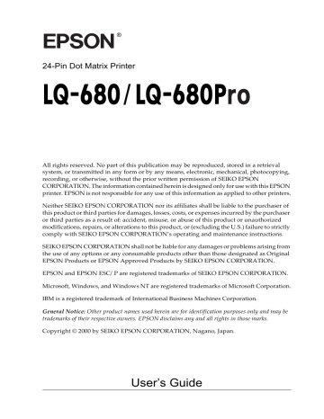 Epson LQ-680 Operating And Maintenance Instructions | Manualzz Epson LQ-680 Operating And Maintenance Instructions | Manualzz