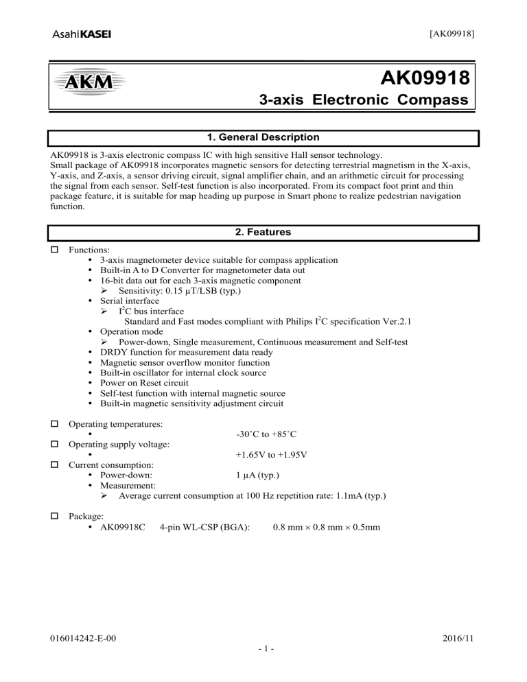 AKM AK09918C Specification AKM AK09918C Specification